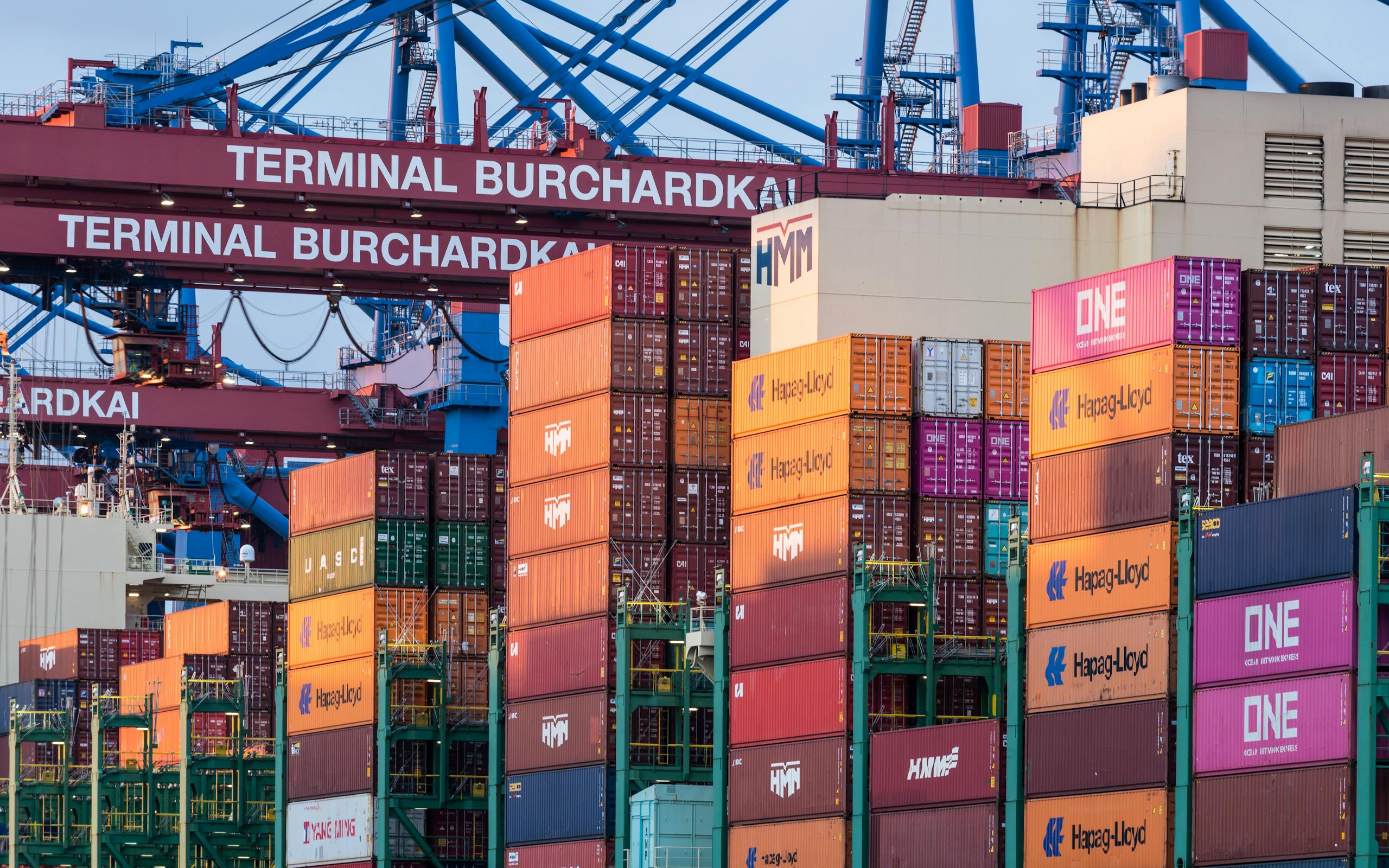 View of Stacks of Containers in the Container Terminal Burchardkai in Hamburg, Germany